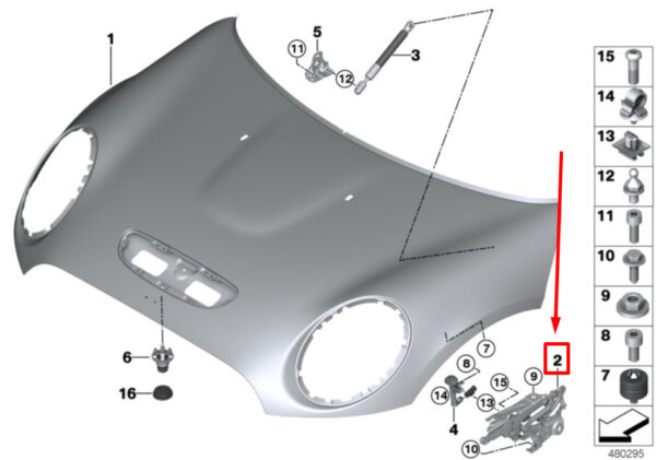 MINI CONVERTIBLE F57 right bonnet hinge 7370302 41007370302 NEW ORIGINAL - Image 4