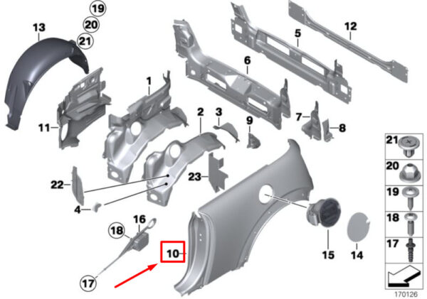 Mini convertible R52 side part rear right 7142108 41357142108 NEW ORIGINAL - Image 4
