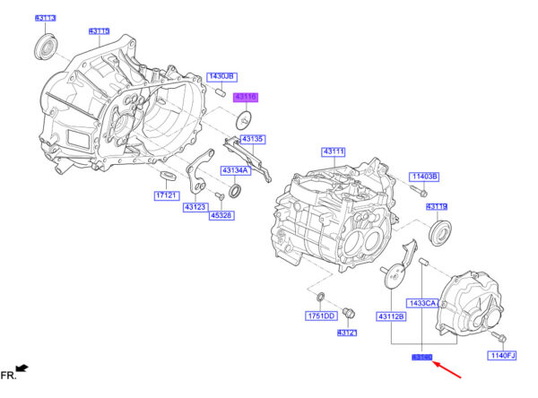 4314026200 Hyundai Kona MK1 Manual Transmission Housing Rear Cover 4314026200 Original Part