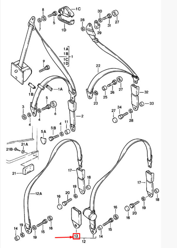 Porsche 968 rear seat belt cover cap 477857750B NEW ORIGINAL