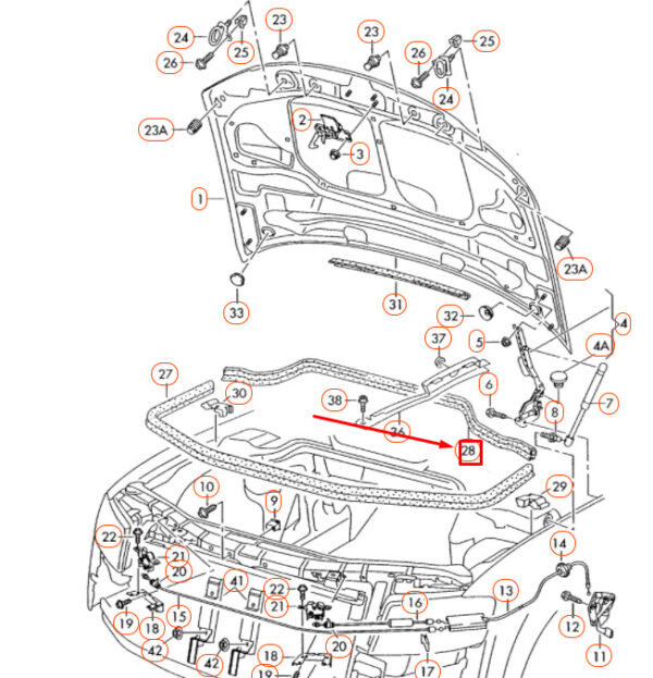 AUDI A8 D3 REAR UPPER BONNET CENTRE WATER BOX SEAL 4E0823723C ORIGINAL - Image 4