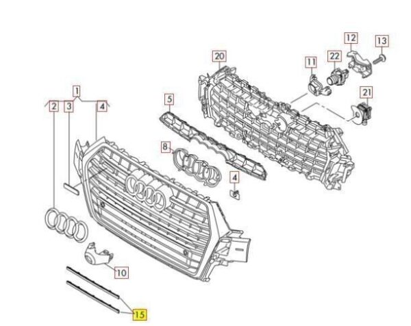Audi Q7 (2016-2017) front bumper radiator grille chrome inserts original - Image 5