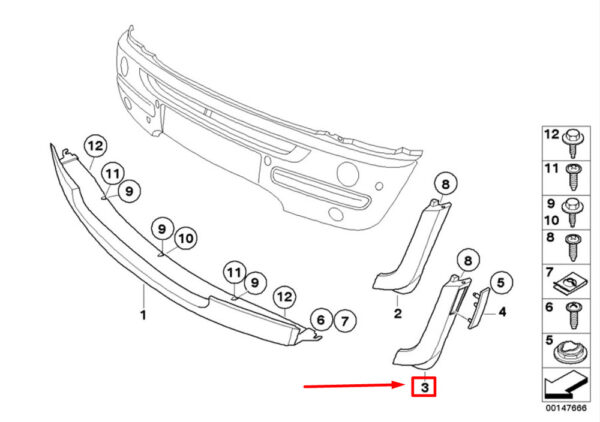 MINI COOPER R50 USA bumper spoiler front right 51116800147 NEW ORIGINAL - Image 5