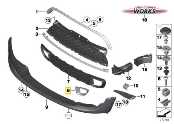 NEW MINI R55 R56 R57 R58 R59 R59 JCW S FRONT AIR CHANNEL CHROME O / S 7255120