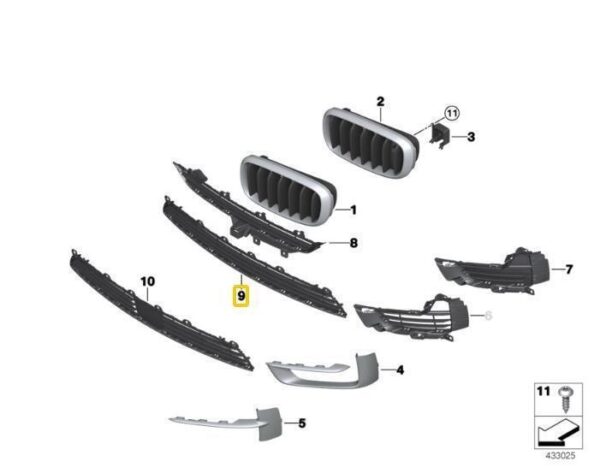 BMW F15 front bumper lower grille original 51117294475 - Image 5