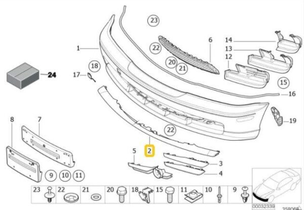 Front BMW 3 Series E46 Convertible Coupe New ORIGINAL Front Bumper Center Trim 8225599