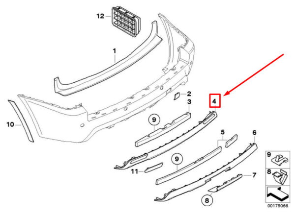 BMW X3 E83 rear bumper diffuser 51123433424 3433424 new original - Image 4