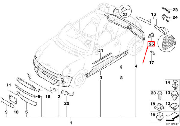 MINI CONVERTIBLE R52 PDC REAR RIGHT BUMPER BRACKET 51127048722 NEW GENUINE - Image 4