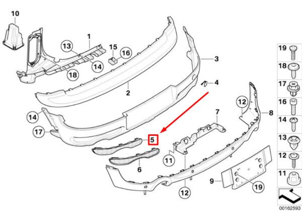 MINI COOPER S CLUBMAN R55 rear bumper grille 51127173633 NEW REAL - Image 4