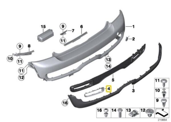 Rear Mini R56 R57 R58 R59 S JCW New Genuine Rear Fog Lamp Frame Trim Gloss Black Pair