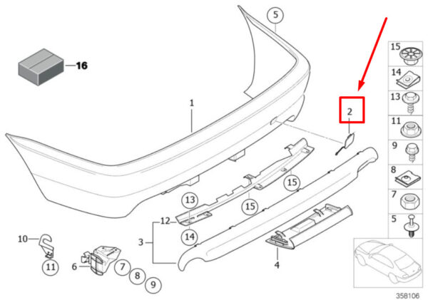 NEW BMW 3 E46 REAR TOW HOOK EYE COVER 7893078 51127893078 ORIGINAL - Image 4