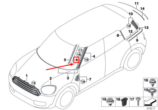 Mini Countryman F60, Cover A-Pillar Front Left, 51137424159, 7424159, Part - Image 4