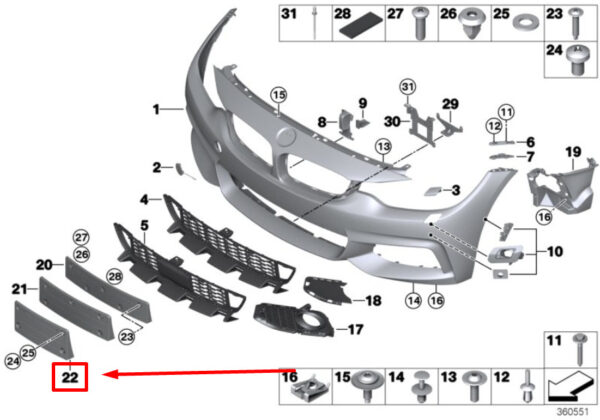 BMW 4 COUPE F32, F82 FRONT BUMPER NUMBER HOLDER 51138054531 NEW ORIGINAL - Image 4