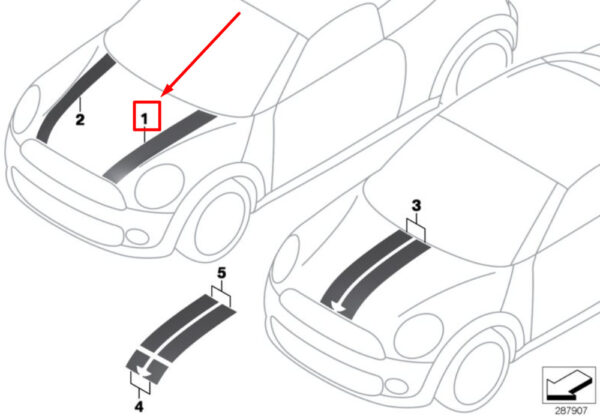 MINI CONVERTIBLE R57 JCW FRONT LEFT BONNET/HOOD STRIP 51147276281 GENUINE