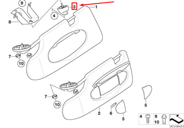 MINI COOPER R50, R53 FRONT SUN VISOR SUPPORT CLIP HOLDER 51161494038 - Image 4