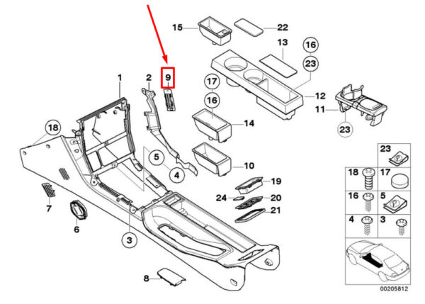 BMW Z3 Coupe E36 Front Center Console Cover 2497214 51162497214 NEW ORIGINAL - Image 4