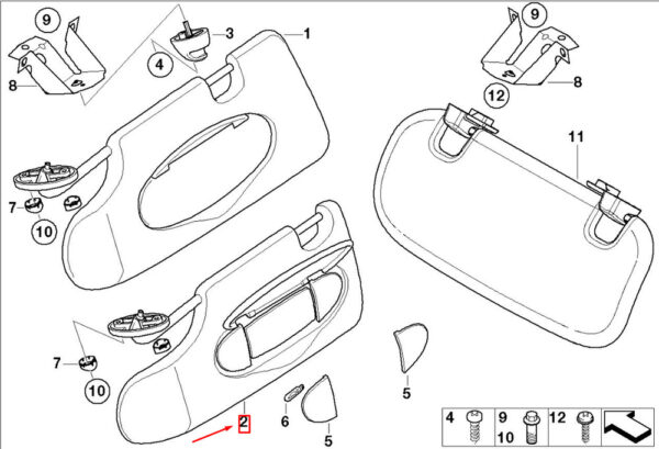 MINI COOPER R50, R53 RIGHT SIDE SUN VISOR 7129586 51167129586 NEW GENUINE - Image 4