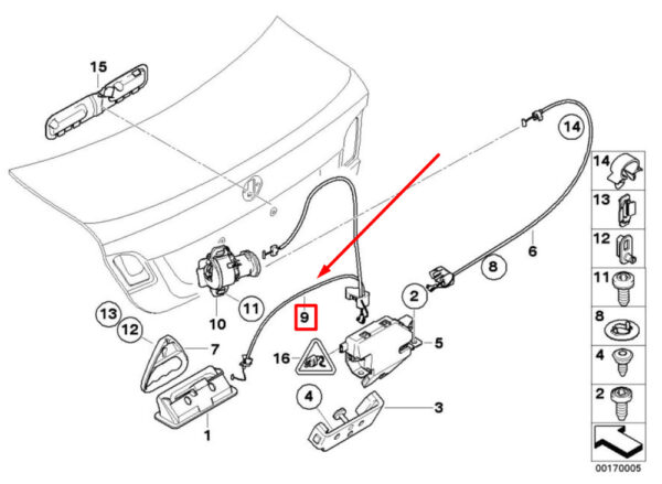 BMW 3 E90 trunk lid unlocking cable 51247238649 7238649 NEW ORIGINAL - Image 4