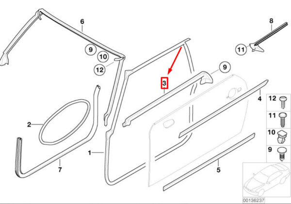 NEW MINI CONVERTIBLE R52 FRONT INNER RIGHT DOOR GASKET STRIPS 5133703966 - Image 4
