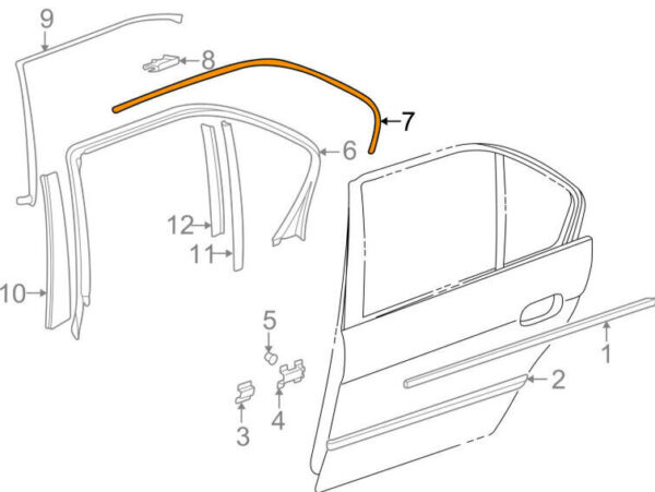 OEM BMW 7 E38 REAR RIGHT UPPER DOOR MOULDING 51348174476 8174476 ORIGINAL - Image 4