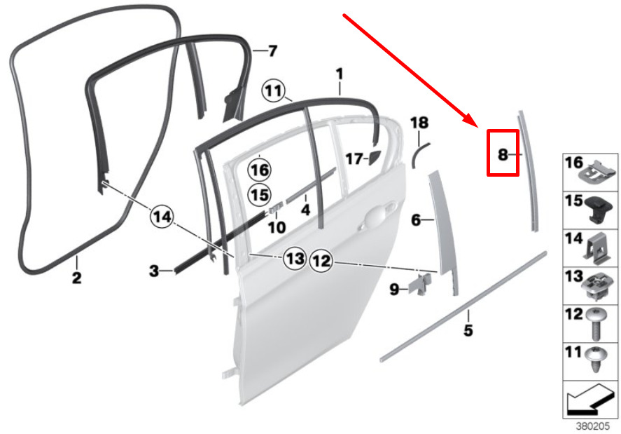 NEW BMW 3 F31 REAR RIGHT WINDOW GUIDE WEB COVER 7263386 51357263386 ORIGINAL 4 NEW GENUINE OEM 51357263386