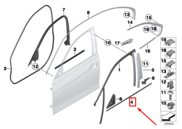 BMW 3 F30, F80 door window strip front left 7298917 51357298917 new original - Image 4