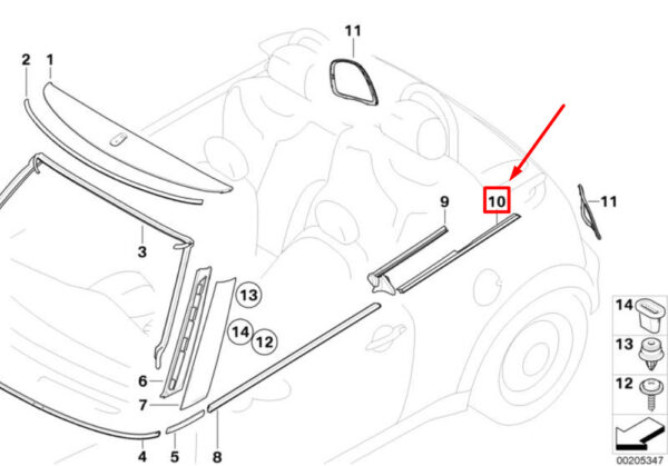 MINI CONVERTIBLE R57 RIGHT REAR WINDOW SEAL STRIP 51377190616 GENUINE - Image 4