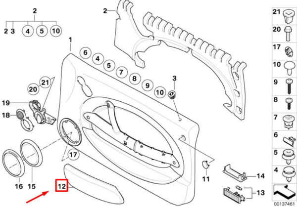 MINI CONVERTIBLE R52 front left door leather armrest 7133511 51417133511 NEW GENUINE - Image 4