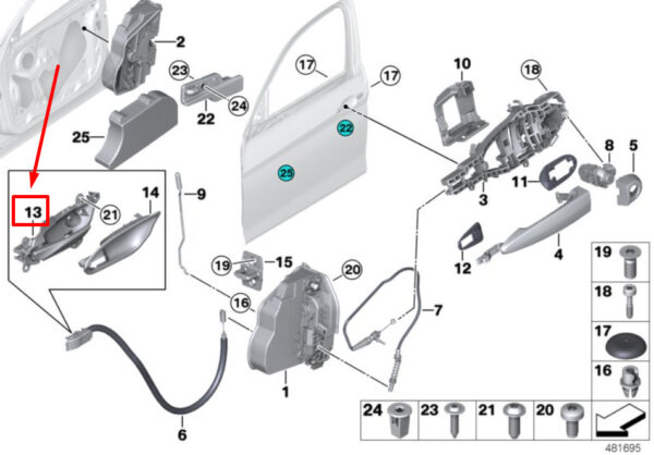 BMW 2 F22,F87 front right inter. Opening Handle 7240412 51417240412 NEW ORIGINAL - Image 4