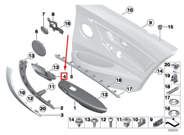 BMW 3 F30, F80 Left Rear Inner Opening Handle 7279341 51417279341 NEW ORIGINAL - Image 4