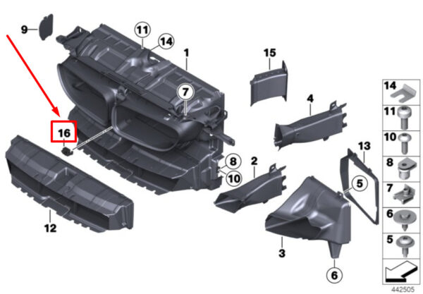 BMW 6 convertible F12 duct holder front bottom 7268393 51647268393 NEW ORIGINAL - Image 4