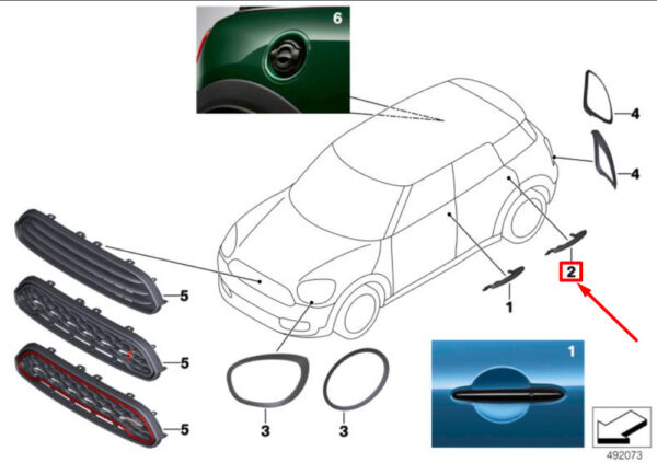 MINI CLUBMAN F54 rear right door ear handle piano black 51712457414 NEW - Image 4