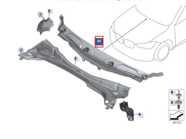 NEW BMW X1 F48 FRONT WIPER COWL TRIM 51717350591 LHD ORIGINAL - Image 4