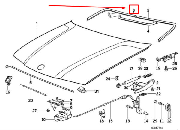 BMW 3 Compact E36 hood seal 8165273 51718165273 NEW ORIGINAL - Image 4