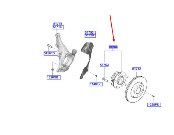 51750J9000 Hyundai Kona MK1 Front Wheel Hub 51750J9000 NEW ORIGINAL
