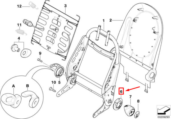 MINI CONVERTIBLE R52 front seat backrest frame axial clip 52107112449 NEW REAL - Image 4