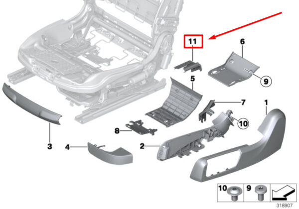 BMW 6 Coupe F13 seat rail trim rear right outside 52107261790 7261790 - Image 4