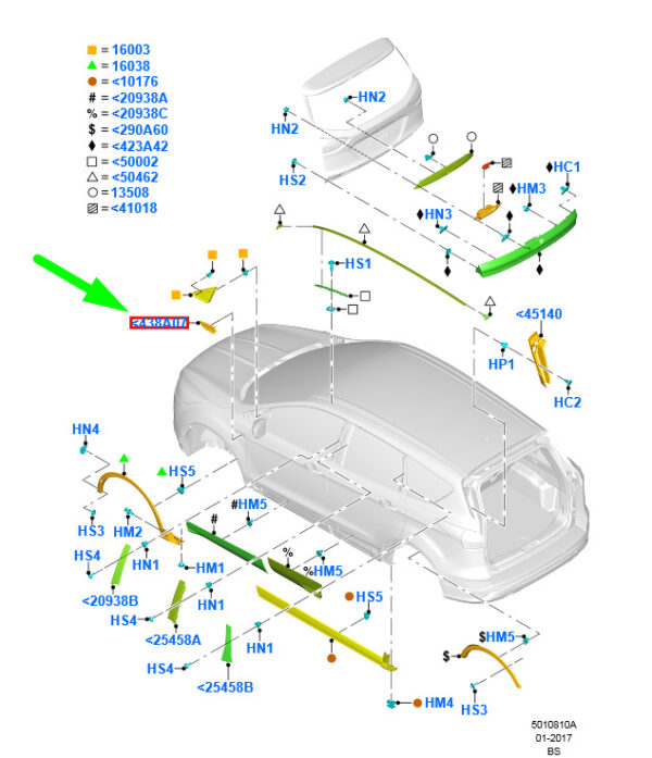 NEW GENUINE OEM 5219595 NEW FORD KUGA C520 MK2 FRONT RIGHT SIDE PANEL MOULDING 5219595 ORIGINAL