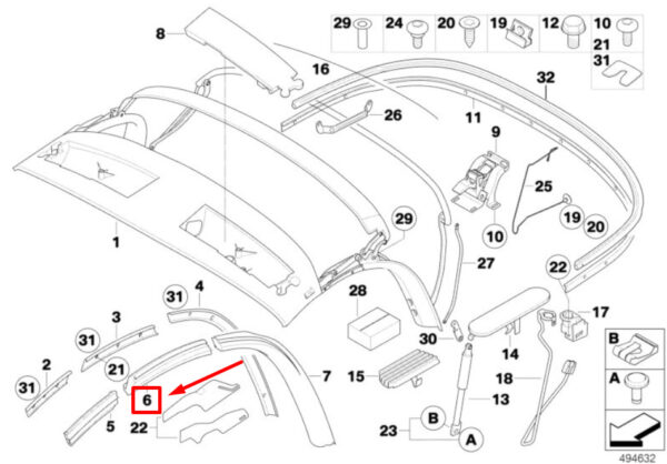 BMW Z4 Roadster E85 window guide center right 7043896 54317043896 NEW ORIGINAL - Image 4