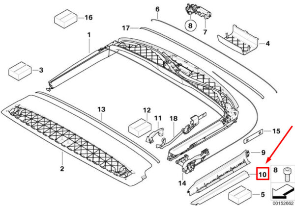 MINI CONVERTIBLE R52 Upper Right Folding Top Cover 54347154506 NEW GENUINE - Image 4