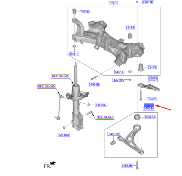 54500G2100 HYUNDAI KONA ELECTRIC MK1 FRONT LEFT LOWER WISHBONE 54500G2100 NEW GENUINE