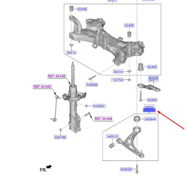 54501G2100 Hyundai Kona Electric MK1 Front Right Bottom Right Side Handlebar 54501G2100 NEW ORIGINAL