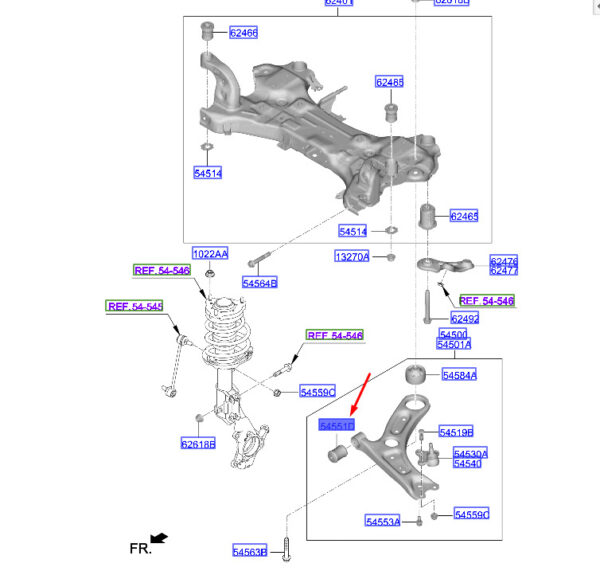 545513X000 Hyundai Kona MK1 Front Lower Handlebar A Female 545513X000 NEW ORIGINAL