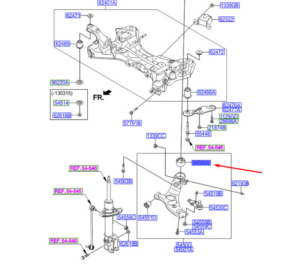 54584C5000 Hyundai Santa Fe MK3 Front Lower Handlebar G-Female 54584C5000 NEW