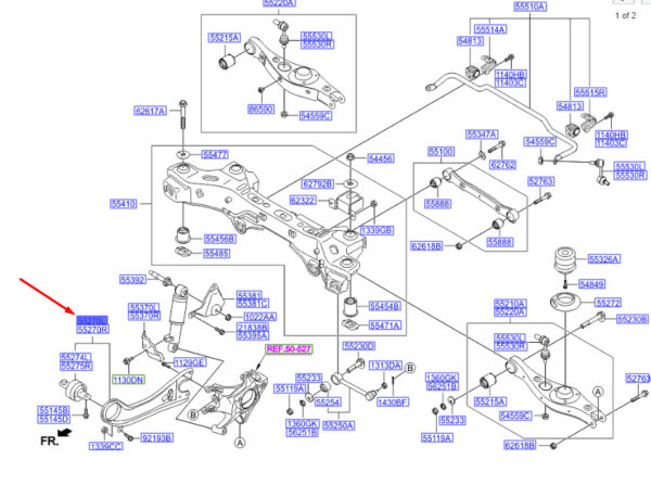 552702W550 Hyundai Santa Fe MK3 DM longitudinal handlebar rear left 552702W550 NEW ORIGINAL