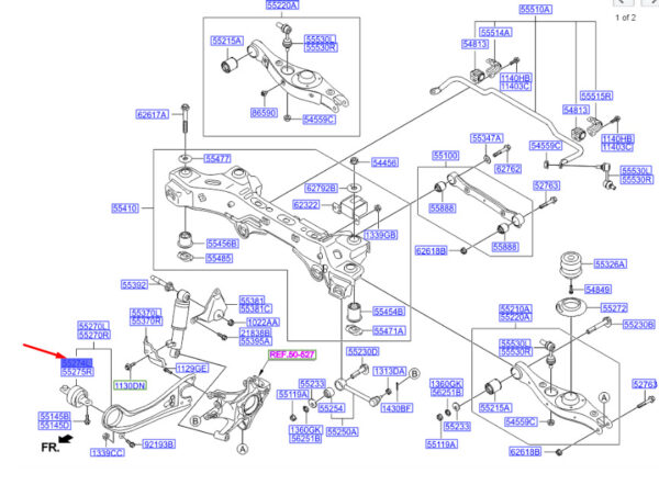 552742W100 Hyundai Santa Fe MK3 DM rear longitudinal handlebar left female 552742W100 NEW