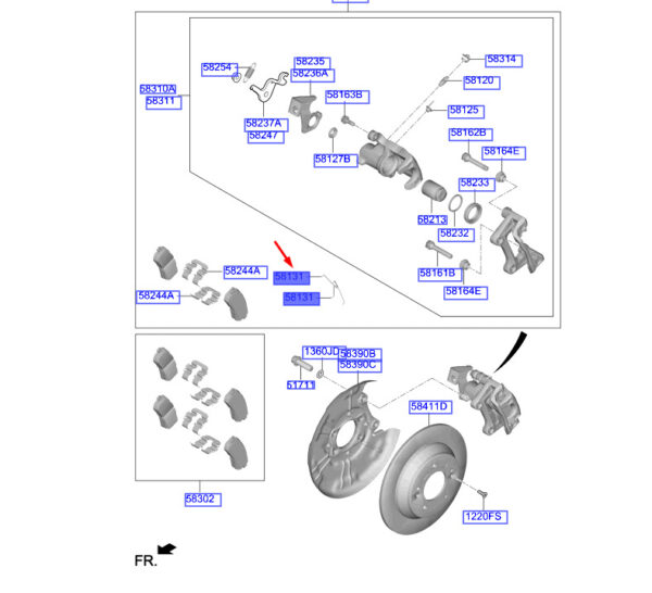 58288C5100 Hyundai Kona MK1 rear brake lining return spring 58288C5100 NEW ORIGINAL