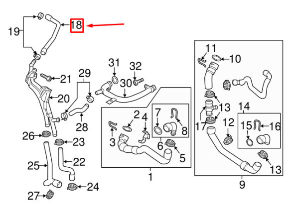 AUDI Q3 8U FRONT ENGINE COOLANT RESERVOIR HOSE 5N0121109E NEW ORIGINAL - Image 4