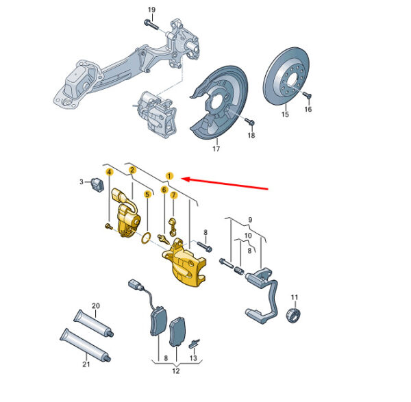 VW CC rear right caliper with engine 5N0615404 NEW REAL - Image 4