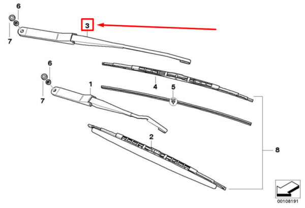 BMW Z4 Coupe E86 front wiper arm 7198674 61617198674 NEW ORIGINAL - Image 4
